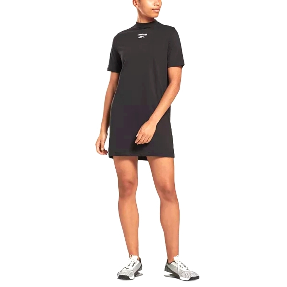 Reebok Women's Black Cotton Logo Oversized T-Shirt Dress Size M